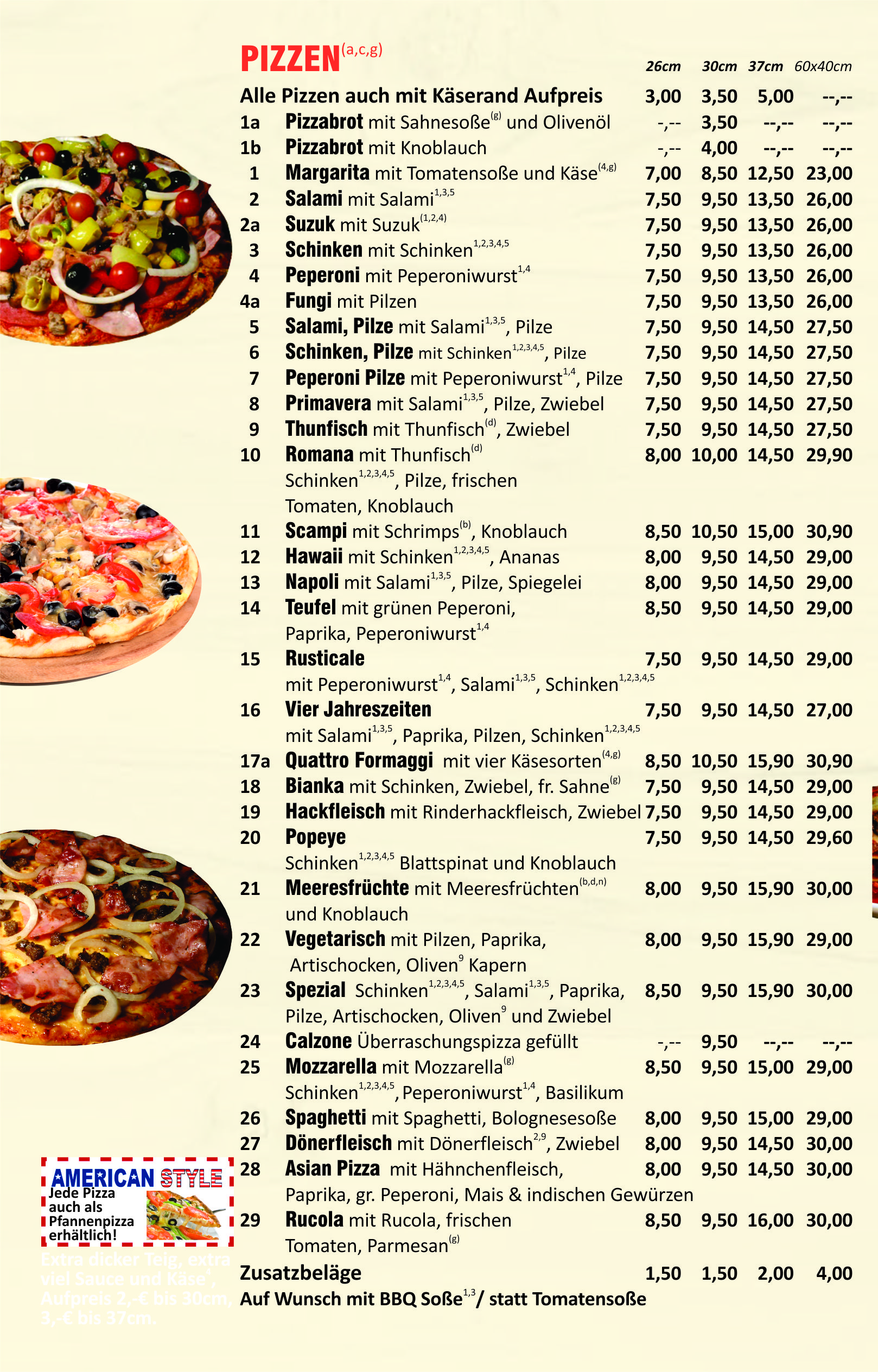 hotel menu