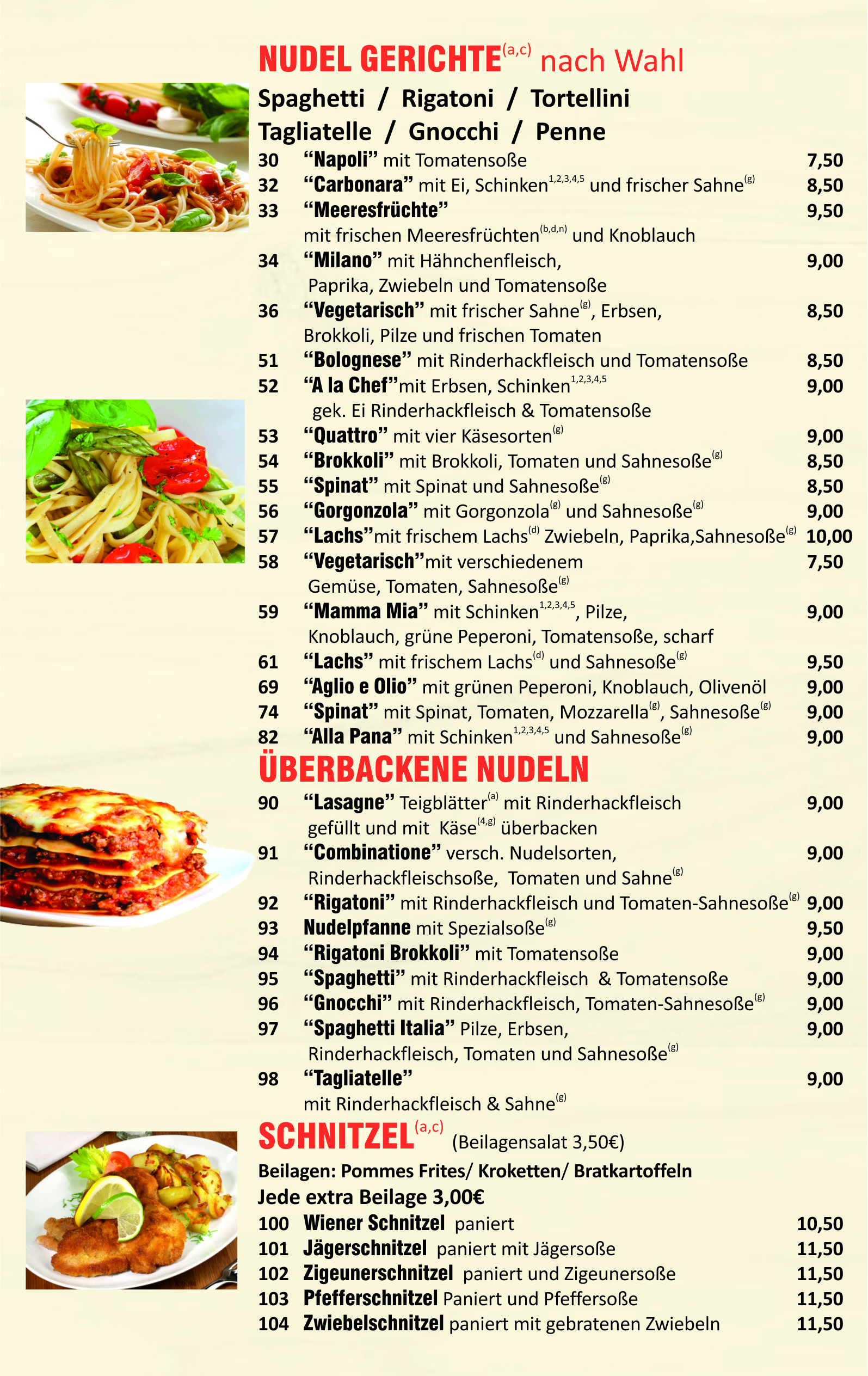 hotel menu