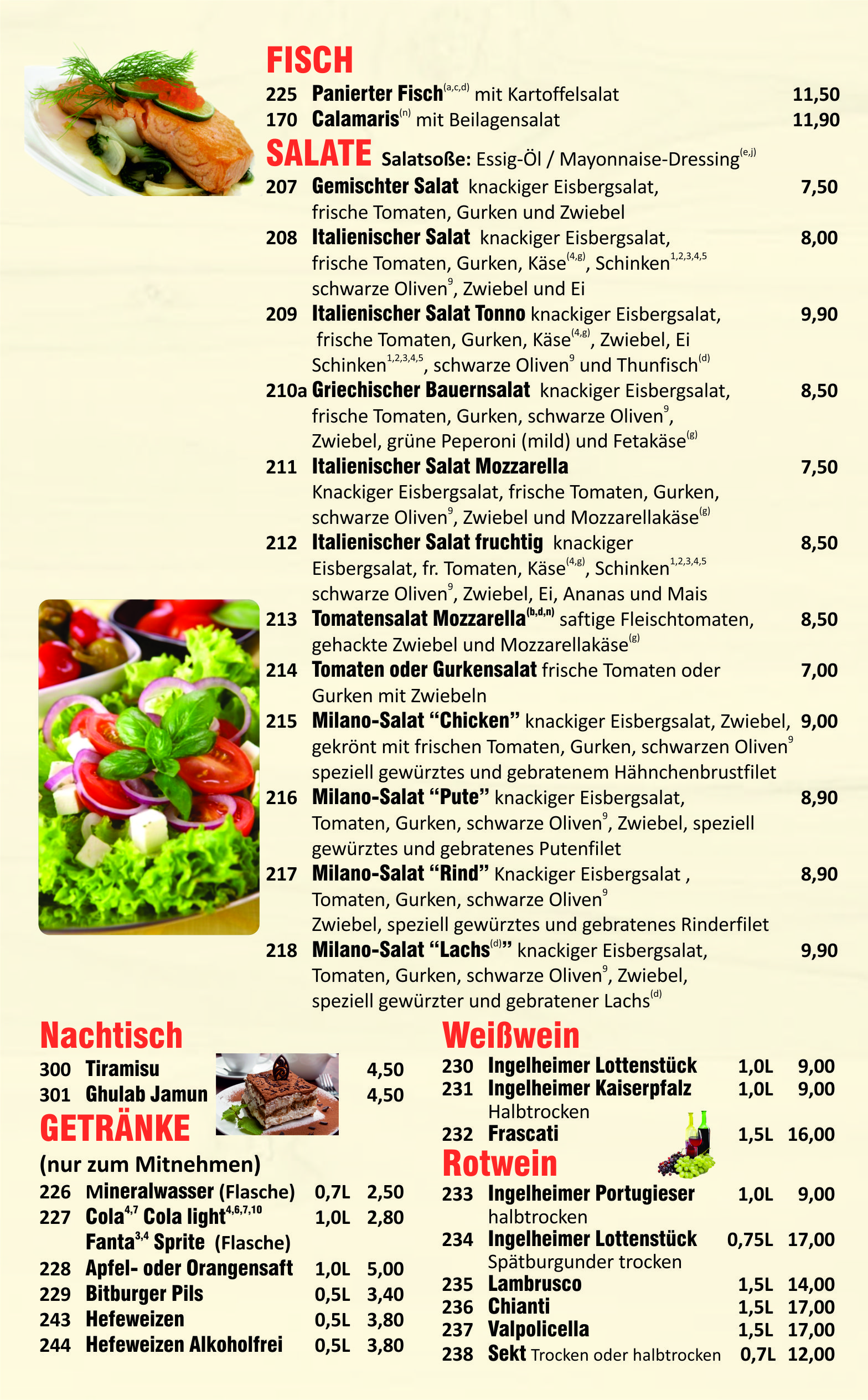 hotel menu